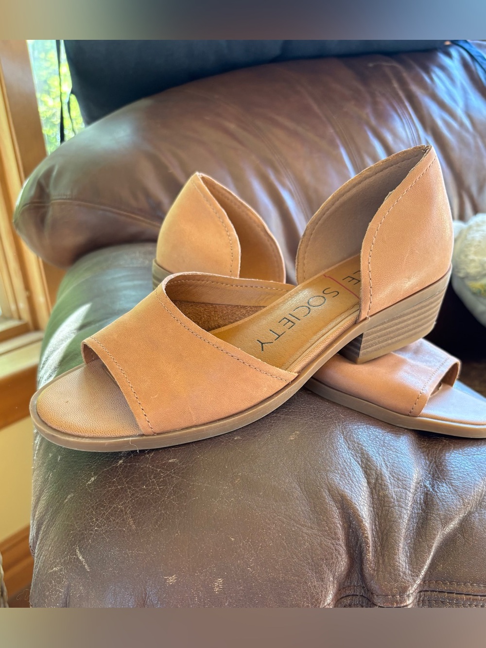 Sole Society Tan Open-Toe D'Orsay Block Heel Sandals